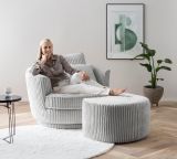 Drehsessel Comfy in hellgrau Mega-Cord XL Sessel 360 drehbar inklusive 3 x Kissen