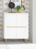 Highboard Isgard in wei matt und Scandi Eiche Kommode skandinavisch 107 x 134 cm