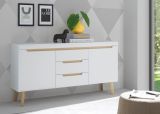 Sideboard Isgard in wei matt und Scandi Eiche Kommode skandinavisch 160 x 83 cm