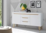 Sideboard Isgard in wei matt und Scandi Eiche Kommode skandinavisch 160 x 83 cm