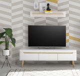 TV-Lowboard Isgard in wei matt und Scandi Eiche TV Unterteil skandinavisch 160 x 50 cm