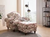 Sessel Set Elita in creme Landhaus Blumen Design Loungesessel inklusive Hocker