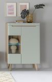 Highboard Isgard in Pistazie matt und Scandi Eiche Vitrine skandinavisch 90 x 134 cm