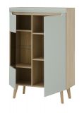 Highboard Isgard in Pistazie matt und Scandi Eiche Vitrine skandinavisch 90 x 134 cm