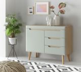 Sideboard Isgard in Pistazie matt und Scandi Eiche Kommode skandinavisch 107 x 83 cm