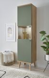 Vitrine Juna in Salbei und Evoke Eiche Vitrinenschrank skandinavisch 50 x 197 cm