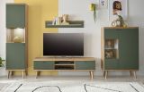 Wohnwand Juna in Salbei und Evoke Eiche Wohnkombination skandinavisch 4-teilig 320 cm