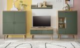 Wohnwand Juna in Salbei und Evoke Eiche Wohnkombination skandinavisch 4-teilig 324 cm