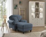 Sessel Set Adelina in blau Landhaus Loungesessel inklusive Hocker