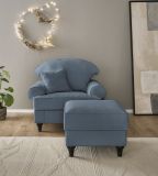 Sessel Set Adelina in blau Landhaus Loungesessel inklusive Hocker