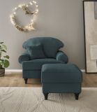 Sessel Set Adelina in blaugrn Landhaus Loungesessel inklusive Hocker