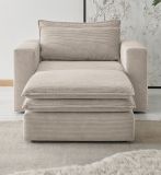 Loveseat Sessel Set Pesaro in beige Cord Couch Loungesessel inklusive Hocker