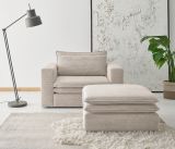 Loveseat Sessel Set Pesaro in beige Cord Couch Loungesessel inklusive Hocker