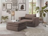 Loveseat Sessel Set Pesaro in braun Cord Couch Loungesessel inklusive Hocker