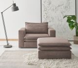 Loveseat Sessel Set Pesaro in braun Cord Couch Loungesessel inklusive Hocker