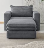 Loveseat Sessel Set Pesaro in grau Cord Couch Loungesessel inklusive Hocker