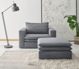 Loveseat Sessel Set Pesaro in grau Cord Couch Loungesessel inklusive Hocker