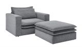 Loveseat Sessel Set Pesaro in grau Cord Couch Loungesessel inklusive Hocker