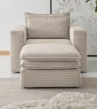 Sessel Set Pesaro in beige Cord Couch Loungesessel inklusive Hocker