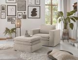 Sessel Set Pesaro in beige Cord Couch Loungesessel inklusive Hocker