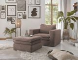 Sessel Set Pesaro in braun Cord Couch Loungesessel inklusive Hocker