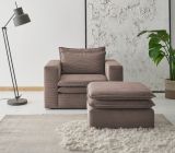 Sessel Set Pesaro in braun Cord Couch Loungesessel inklusive Hocker
