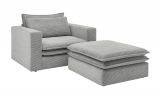 Sessel Set Pesaro in hellgrau Cord Couch Loungesessel inklusive Hocker
