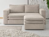 Sofa Set Pesaro in beige Cord Couch 2-Sitzer inklusive Hocker