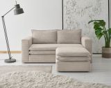 Sofa Set Pesaro in beige Cord Couch 2-Sitzer inklusive Hocker