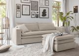 Sofa Set Pesaro in beige Cord Couch 3-Sitzer mit Bettfunktion inklusive Hocker