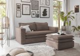 Sofa Set Pesaro in braun Cord Couch 2-Sitzer inklusive Hocker