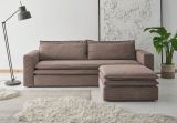 Sofa Set Pesaro in braun Cord Couch 3-Sitzer mit Bettfunktion inklusive Hocker