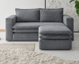 Sofa Set Pesaro in grau Cord Couch 2-Sitzer inklusive Hocker