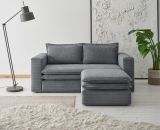 Sofa Set Pesaro in grau Cord Couch 2-Sitzer inklusive Hocker