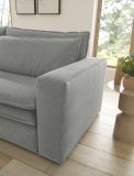 Sofa Set Pesaro in hellgrau Cord Couch 3-Sitzer mit Bettfunktion inklusive Hocker