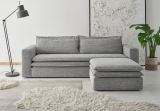 Sofa Set Pesaro in hellgrau Cord Couch 3-Sitzer mit Bettfunktion inklusive Hocker