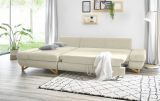 Ecksofa Skalm in beige Struktur-Stoff Sofa mit Bettfunktion und Stauraum 284 cm