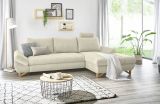 Ecksofa Skalm in beige Struktur-Stoff Sofa mit Bettfunktion und Stauraum 284 cm