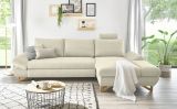 Ecksofa Skalm in beige Struktur-Stoff Sofa mit Bettfunktion und Stauraum 284 cm