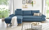 Ecksofa Skalm in blau Struktur-Stoff Sofa mit Bettfunktion und Stauraum 284 cm