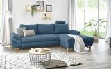 Ecksofa Skalm in blau Struktur-Stoff Sofa mit Bettfunktion und Stauraum 284 cm