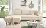 Ecksofa Skalm in creme Velours Sofa mit Bettfunktion und Stauraum 284 cm