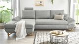 Ecksofa Skalm in hellgrau Struktur-Stoff Sofa mit Bettfunktion und Stauraum 284 cm