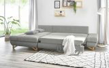 Ecksofa Skalm in hellgrau Struktur-Stoff Sofa mit Bettfunktion und Stauraum 284 cm