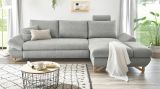 Ecksofa Skalm in hellgrau Struktur-Stoff Sofa mit Bettfunktion und Stauraum 284 cm