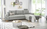 Ecksofa Skalm in hellgrau Struktur-Stoff Sofa mit Bettfunktion und Stauraum 284 cm
