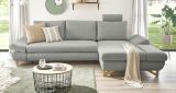 Ecksofa Skalm in hellgrau Velours Sofa mit Bettfunktion und Stauraum 284 cm