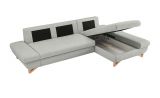 Ecksofa Skalm in hellgrau Velours Sofa mit Bettfunktion und Stauraum 284 cm