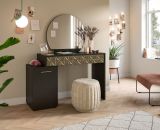 Schminktisch Prisma in schwarz und Gold mit 3-D Struktur Kosmetiktisch mit Spiegel 117 cm