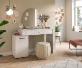 Schminktisch Prisma in wei Hochglanz mit 3-D Struktur Kosmetiktisch mit Spiegel 117 cm